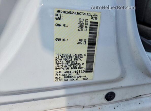 1N4AL3AP0HC149310 2017 NISSAN ALTIMA White Widok komory silnika