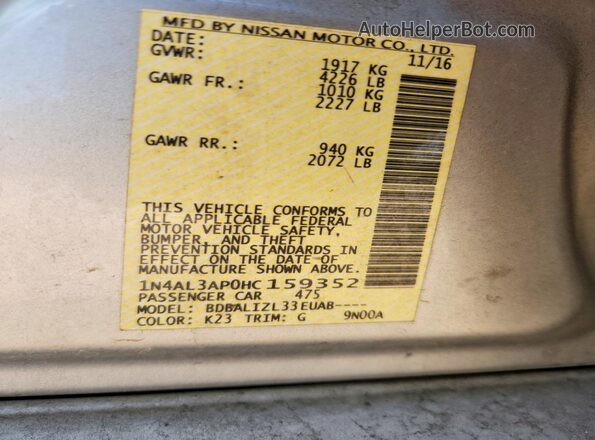 1N4AL3AP0HC159352 2017 NISSAN ALTIMA Silver Engine compartment view