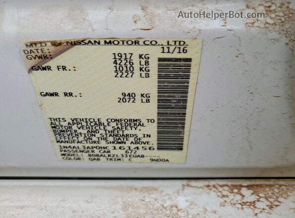 1N4AL3AP0HC161456 2017 NISSAN ALTIMA White Vista del compartimento del motor