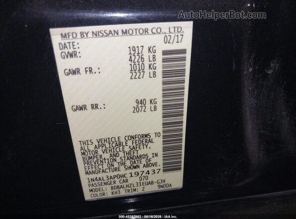 1N4AL3AP0HC197437 2017 NISSAN ALTIMA Black Vista del compartimento del motor