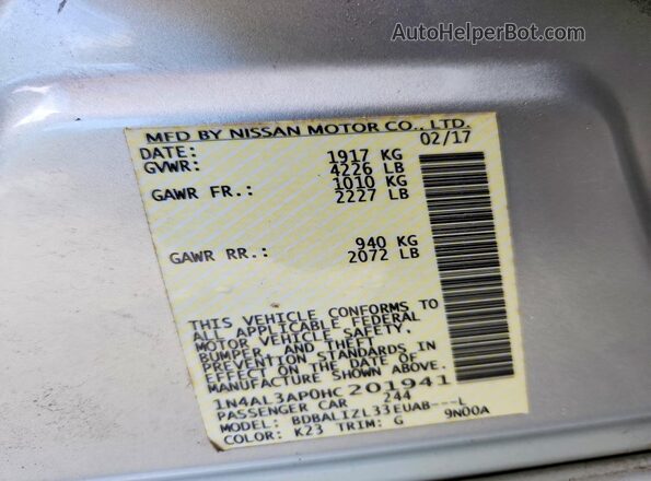 1N4AL3AP0HC201941 2017 NISSAN ALTIMA Silver Widok komory silnika