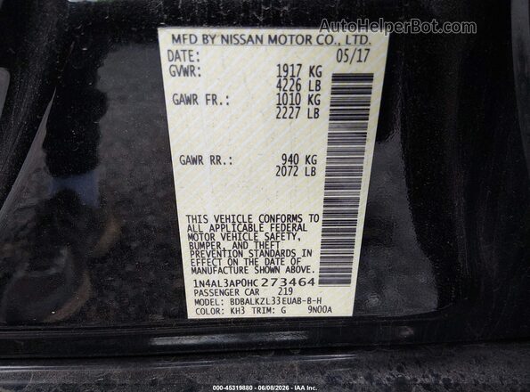 1N4AL3AP0HC273464 2017 NISSAN ALTIMA Black Widok komory silnika