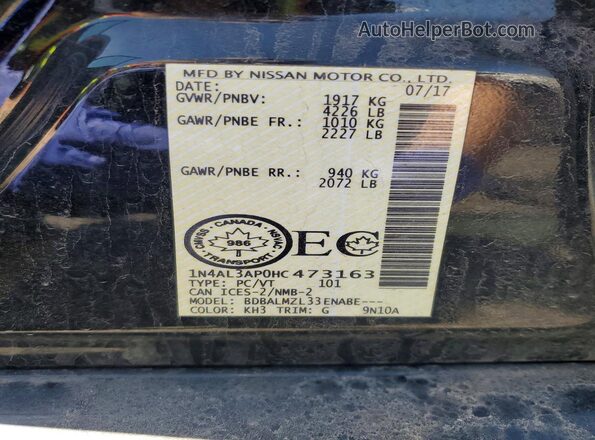 1N4AL3AP0HC473163 2017 NISSAN ALTIMA Black VIN sticker view