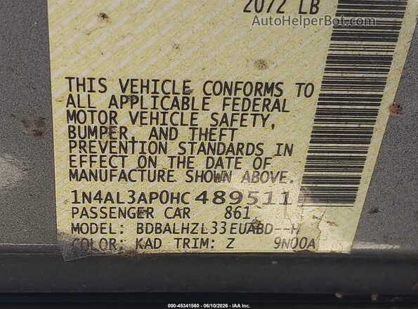 1N4AL3AP0HC489511 2017 NISSAN ALTIMA Gray ძრავის განყოფილების ხედი