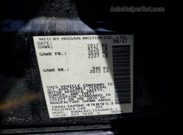 1N4AL3AP0HC498953 2017 NISSAN ALTIMA Black VIN կոդի պիտակի տեսք