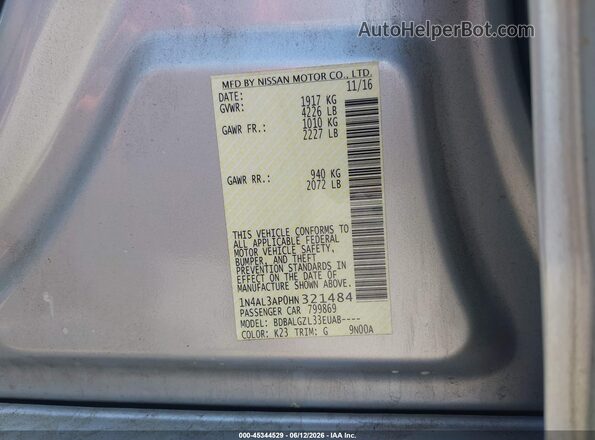 1N4AL3AP0HN321484 2017 NISSAN ALTIMA Silver Engine compartment view