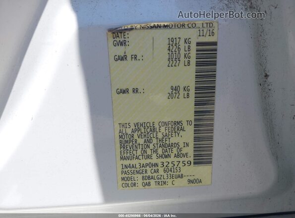1N4AL3AP0HN325759 2017 NISSAN ALTIMA White Widok komory silnika