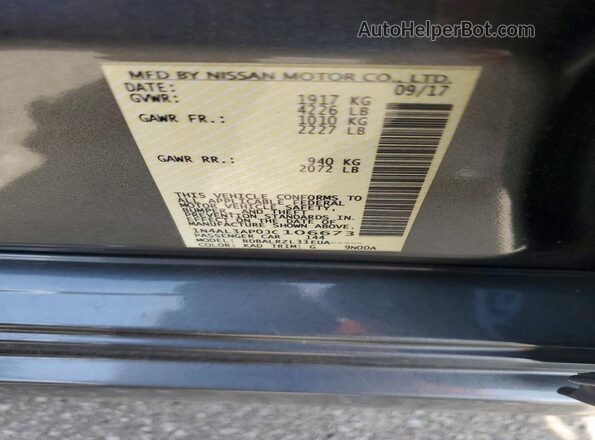 1N4AL3AP0JC106673 2018 NISSAN ALTIMA Gray VIN კოდის სტიკერის ხედი