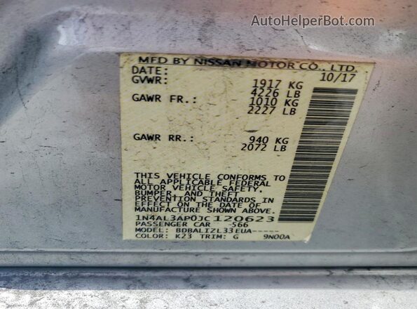 1N4AL3AP0JC120623 2018 NISSAN ALTIMA Серебряный 