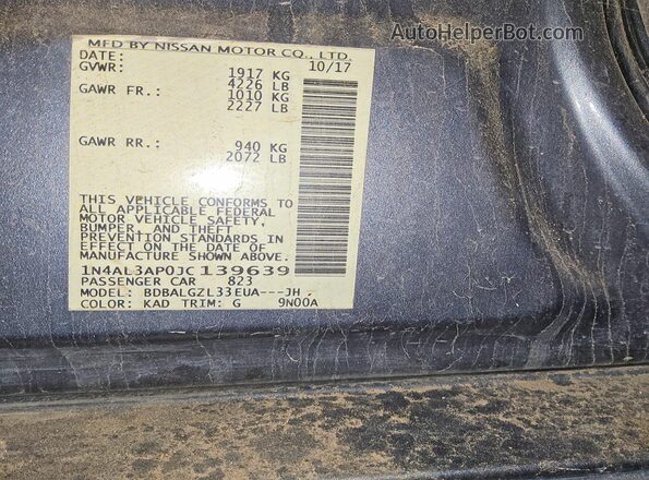1N4AL3AP0JC139639 2018 NISSAN ALTIMA Gray ძრავის განყოფილების ხედი