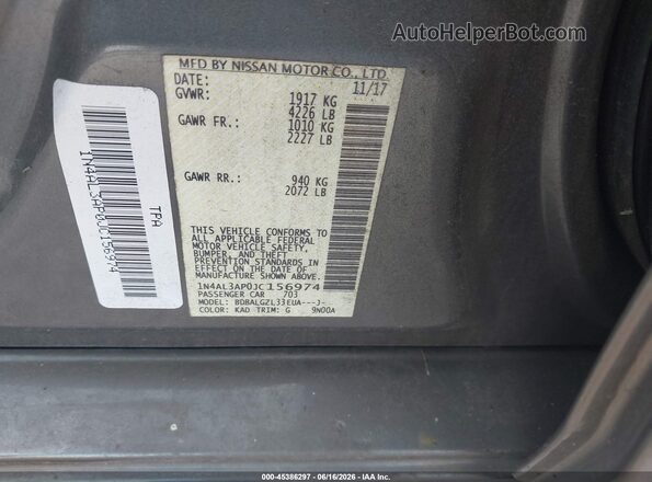 1N4AL3AP0JC156974 2018 NISSAN ALTIMA Gray Вид підкапотного простору
