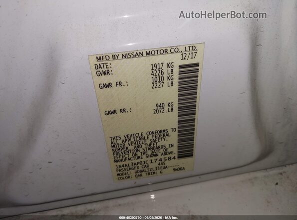 1N4AL3AP0JC174584 2018 NISSAN ALTIMA White Вид підкапотного простору