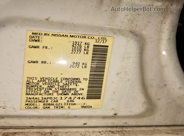 1N4AL3AP0JC174746 2018 NISSAN ALTIMA White Շարժիչի բաժամունքի տեսք