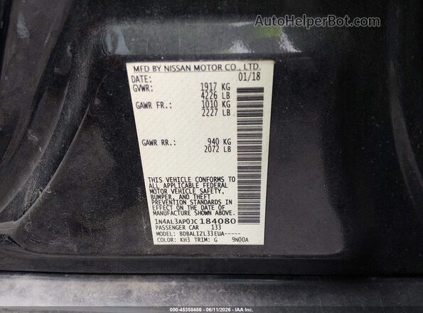 1N4AL3AP0JC184080 2018 NISSAN ALTIMA Black Շարժիչի բաժամունքի տեսք