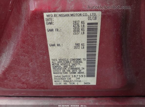 1N4AL3AP0JC187593 2018 NISSAN ALTIMA Красный Вид подкапотного пространства
