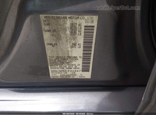 1N4AL3AP0JC231947 2018 NISSAN ALTIMA Gray Вид підкапотного простору