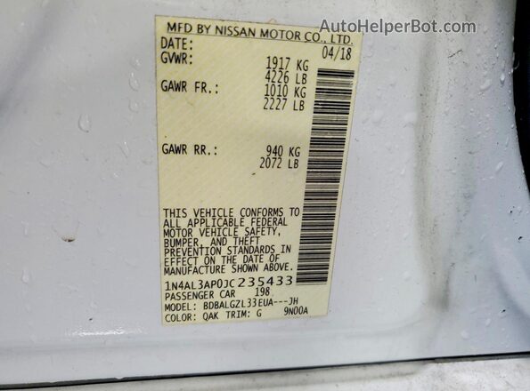 1N4AL3AP0JC235433 2018 NISSAN ALTIMA White Engine compartment view