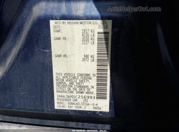 1N4AL3AP0JC256993 2018 NISSAN ALTIMA Синий Вид подкапотного пространства
