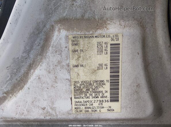 1N4AL3AP0JC279836 2018 NISSAN ALTIMA White Vista del compartimento del motor