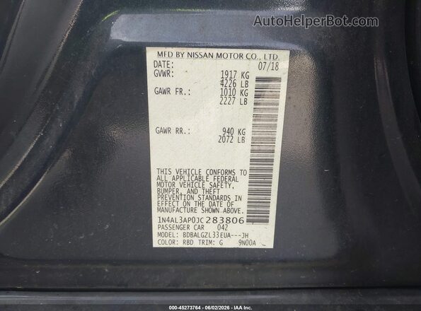 1N4AL3AP0JC283806 2018 NISSAN ALTIMA Black Engine compartment view