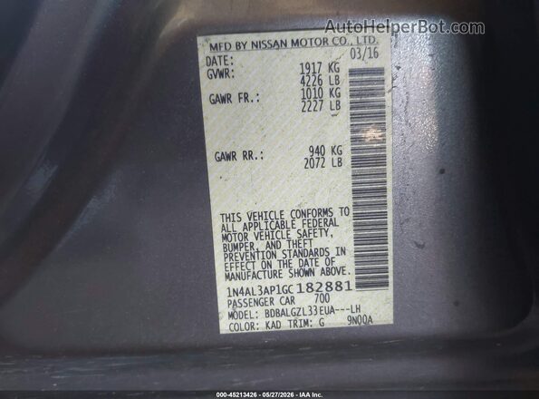 1N4AL3AP1GC182881 2016 NISSAN ALTIMA Silver Вид підкапотного простору