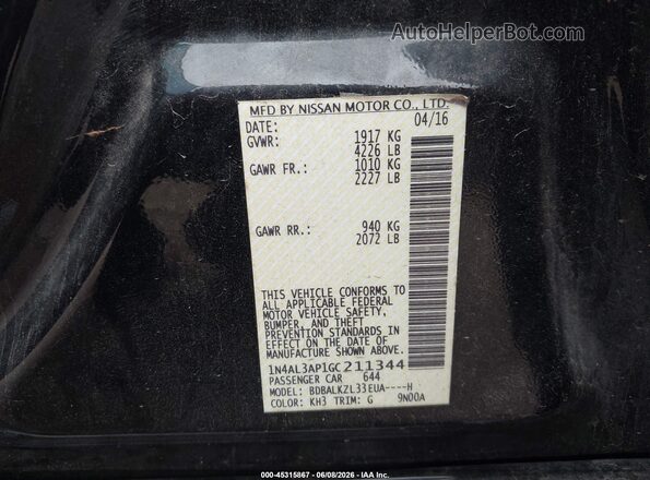 1N4AL3AP1GC211344 2016 NISSAN ALTIMA Black Vista del compartimento del motor