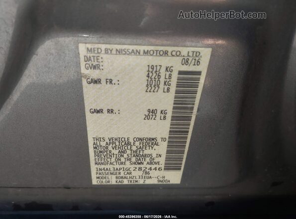 1N4AL3AP1GC282446 2016 NISSAN ALTIMA Gray Vista del compartimento del motor