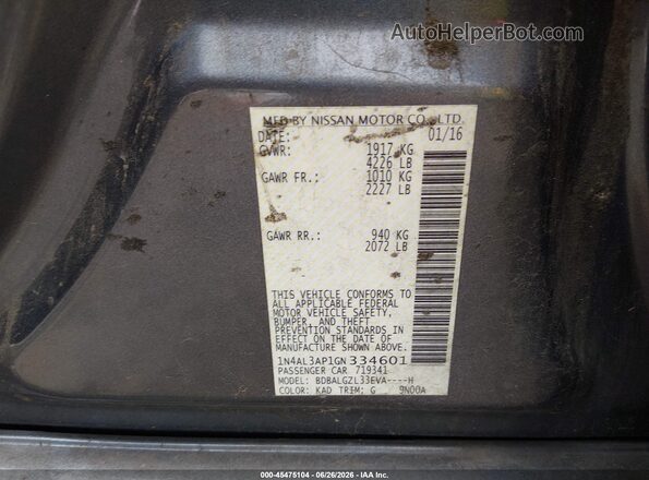 1N4AL3AP1GN334601 2016 NISSAN ALTIMA Gray Շարժիչի բաժամունքի տեսք