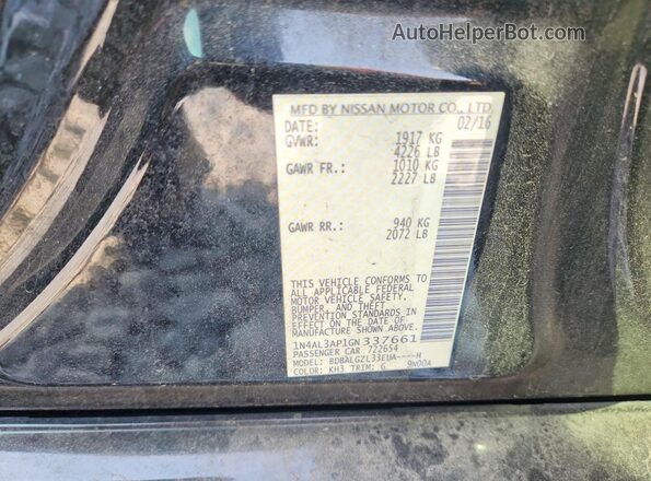 1N4AL3AP1GN337661 2016 NISSAN ALTIMA Black ძრავის განყოფილების ხედი