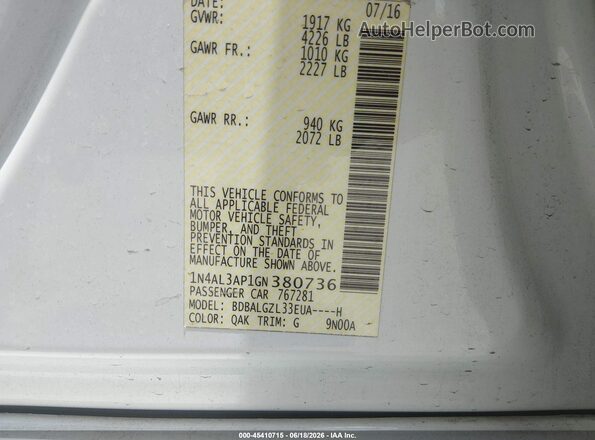1N4AL3AP1GN380736 2016 NISSAN ALTIMA White Вид підкапотного простору