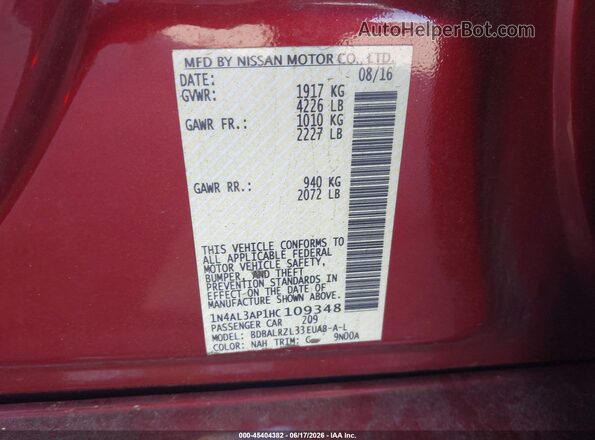 1N4AL3AP1HC109348 2017 NISSAN ALTIMA Red Vista del compartimento del motor