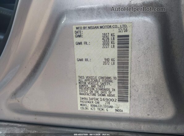 1N4AL3AP1HC169002 2017 NISSAN ALTIMA Gray Vista del compartimento del motor