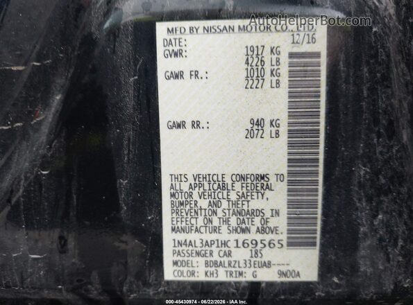 1N4AL3AP1HC169565 2017 NISSAN ALTIMA Black Vista del compartimento del motor