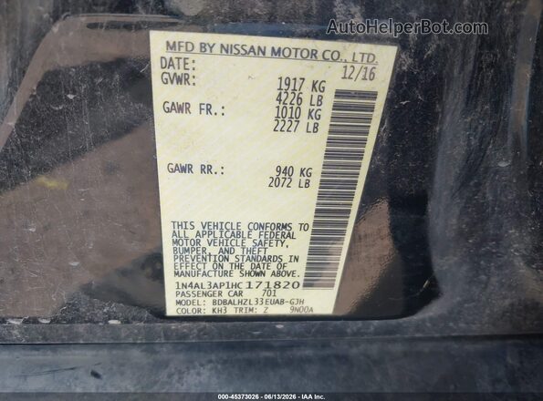 1N4AL3AP1HC171820 2017 NISSAN ALTIMA Черный Вид подкапотного пространства
