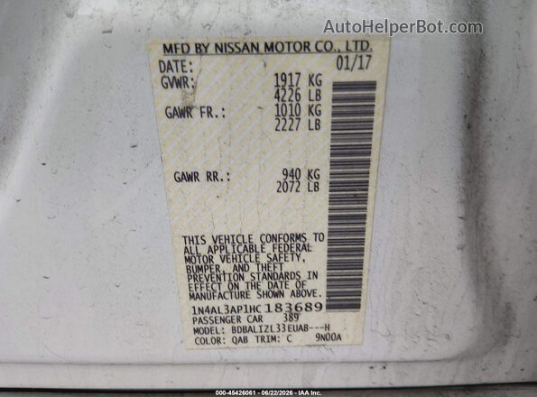 1N4AL3AP1HC183689 2017 NISSAN ALTIMA White Engine compartment view