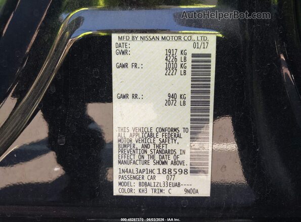 1N4AL3AP1HC188598 2017 NISSAN ALTIMA Black ძრავის განყოფილების ხედი