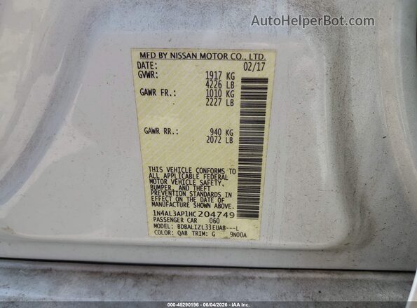 1N4AL3AP1HC204749 2017 NISSAN ALTIMA Белый Вид подкапотного пространства