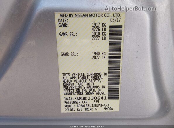 1N4AL3AP1HC230641 2017 NISSAN ALTIMA Silver Engine compartment view