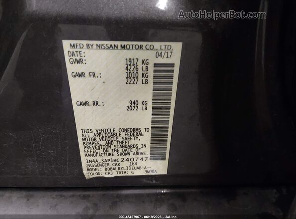 1N4AL3AP1HC240747 2017 NISSAN ALTIMA Gray Widok komory silnika