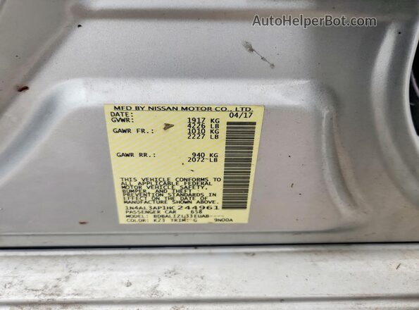 1N4AL3AP1HC244961 2017 NISSAN ALTIMA Silver 