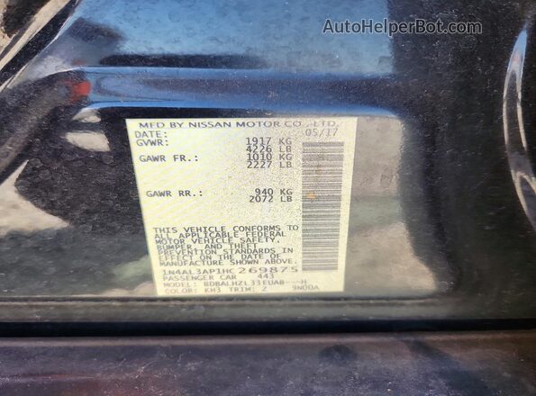 1N4AL3AP1HC269875 2017 NISSAN ALTIMA Black ძრავის განყოფილების ხედი