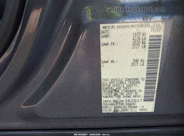 1N4AL3AP1HN362027 2017 NISSAN ALTIMA Gray Widok komory silnika