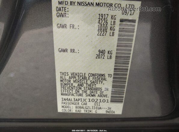 1N4AL3AP1JC102101 2018 NISSAN ALTIMA Gray Engine compartment view