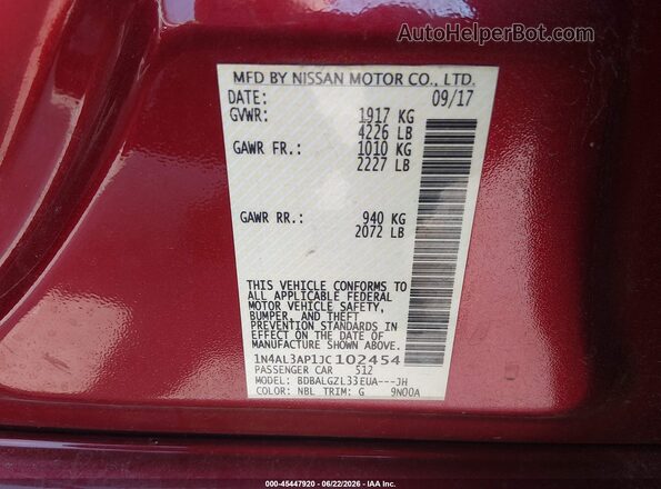 1N4AL3AP1JC102454 2018 NISSAN ALTIMA Красный Вид подкапотного пространства