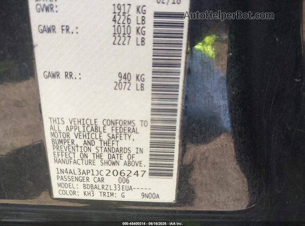 1N4AL3AP1JC206247 2018 NISSAN ALTIMA Black Engine compartment view