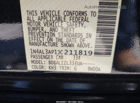 1N4AL3AP1JC211819 2018 NISSAN ALTIMA Черный Вид подкапотного пространства