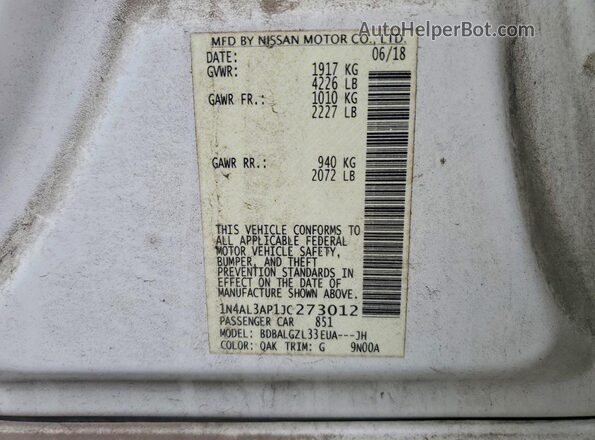 1N4AL3AP1JC273012 2018 NISSAN ALTIMA Белый Вид подкапотного пространства