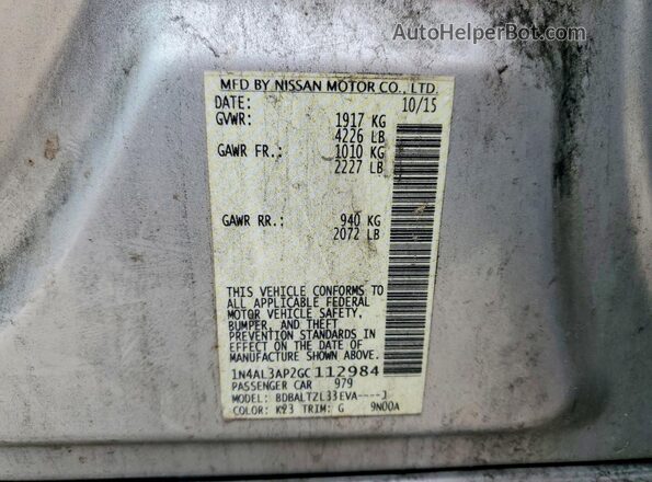 1N4AL3AP2GC112984 2016 NISSAN ALTIMA Silver VIN կոդի պիտակի տեսք