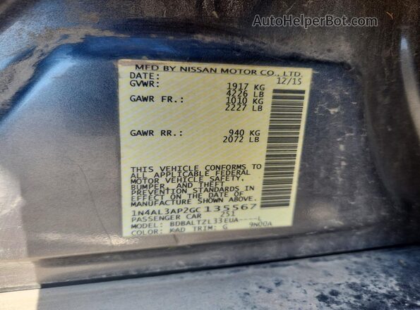 1N4AL3AP2GC135567 2016 NISSAN ALTIMA Серый Вид подкапотного пространства