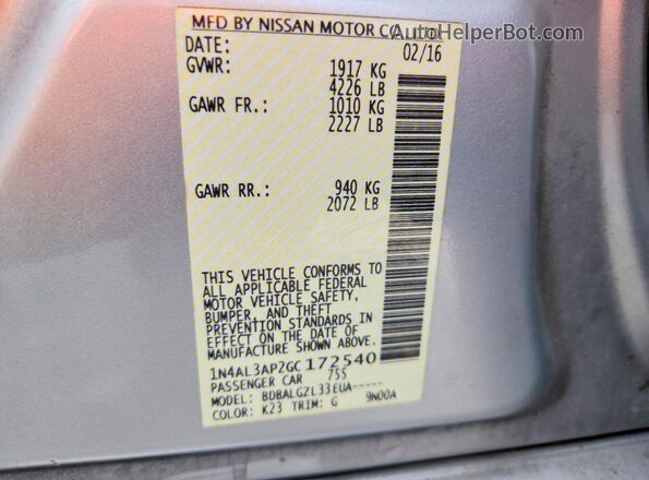 1N4AL3AP2GC172540 2016 NISSAN ALTIMA Silver Engine compartment view